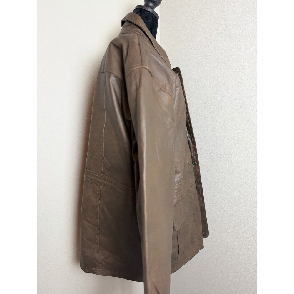 Burk’s Bay Brown Genuine Leather Jacket Plaid Lined Size L - Picture 11 of 16